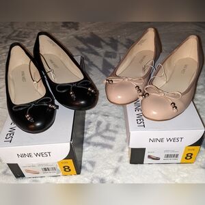 Two Pair Nine West Flats 1 Black and 1 Beige with Bead Accents